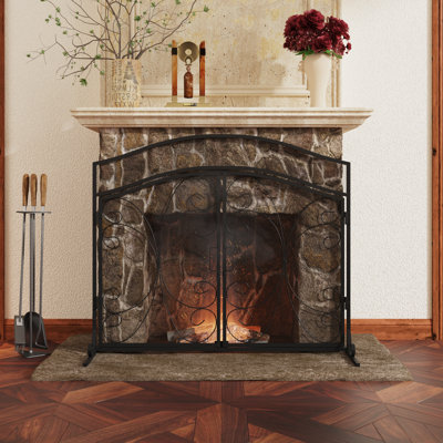 Large Fireplace Screen With Decorative Scroll Design