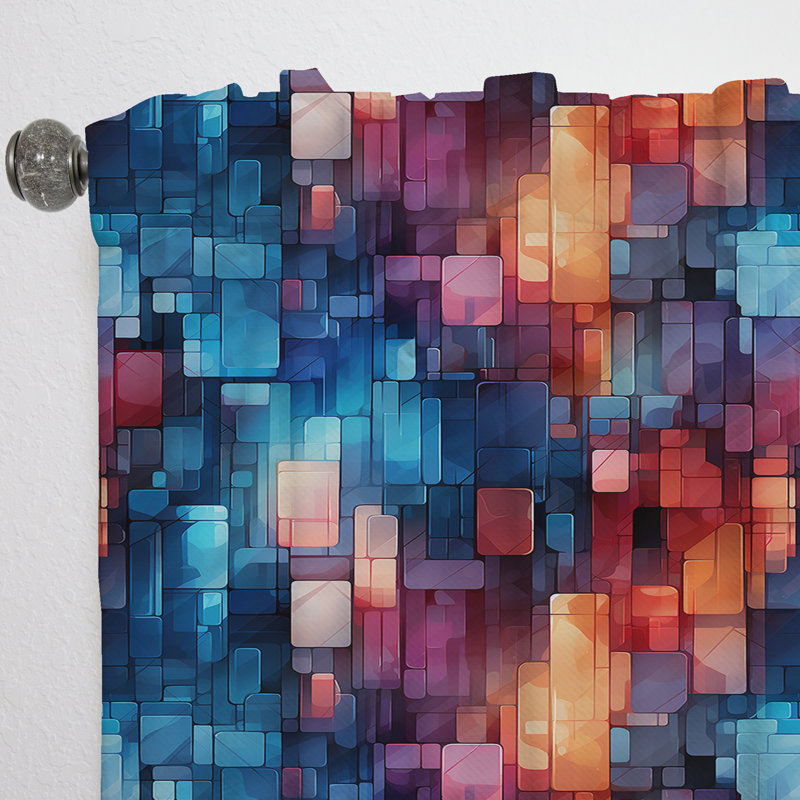 Cubes à motif mauve et bleu - Rideau abstrait - Rideau géométrique obscurcissant - 1 panneau, L 52 po x L 108 po
