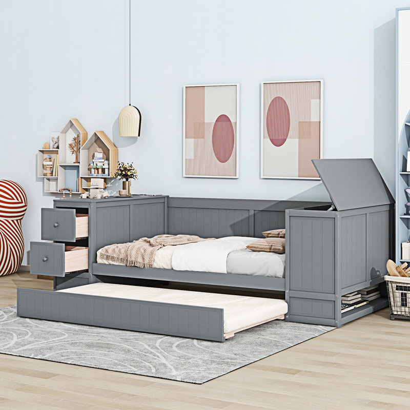Lit de jour avec accoudoirs de rangement, Gris