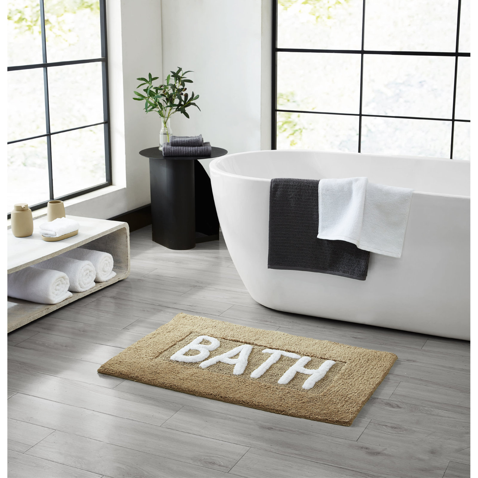 Cotton Blend Bath Rug, Linen