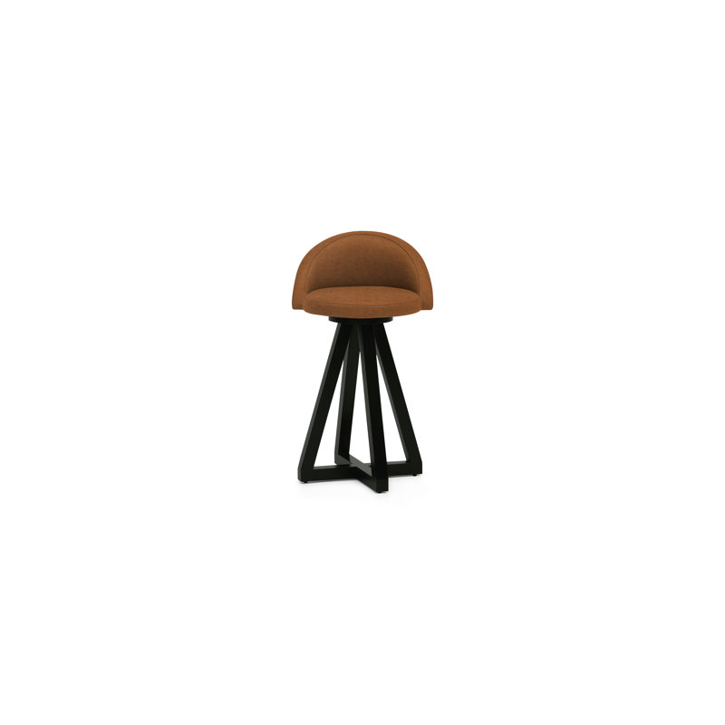 X2 Swivel Upholstered Counter Stool with Solid Wood Frame, Saddle, Black Oak, Blackened Steel