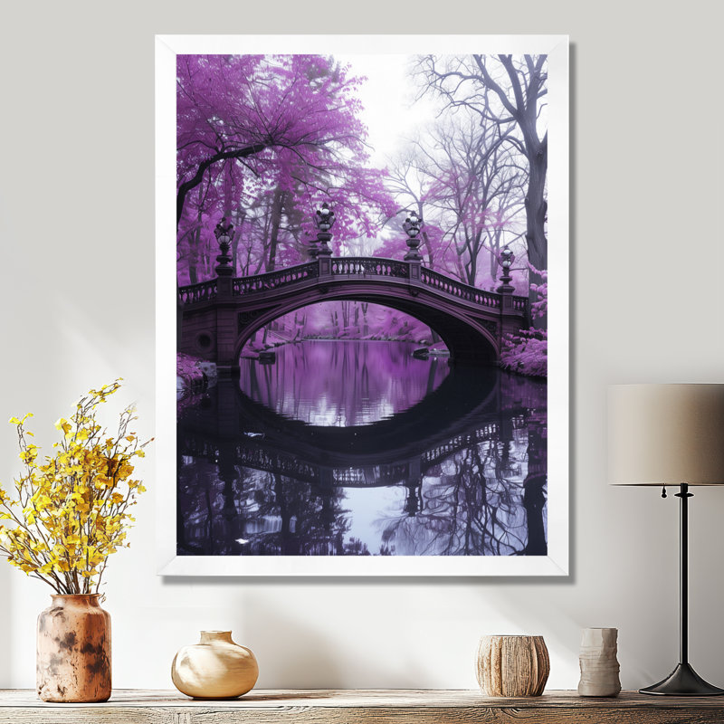 Pont de voie d'eau mauve, Tranquility - art mural, H 20 po x l 12 po x P 1 po, Toile encadrée blanche avec une seule photo