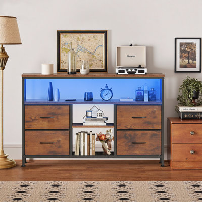 TV Stand with LED Lights and Power Outlets for Bedroom
