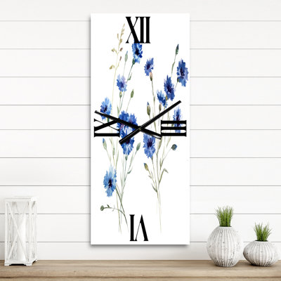 Bleu bleuet avec feuilles vertes III - Horloge murale traditionnelle