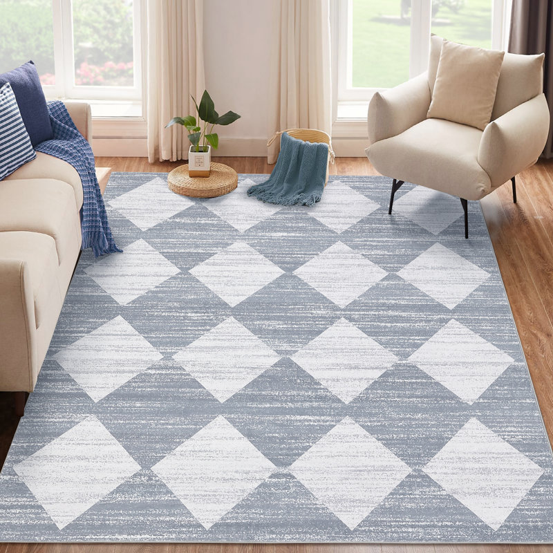 Machine Washable Rugs Distressed Trellis Rug for Living Room Non Slip Stain Resistant Carpet Modern Checkered Farmhouse Floor Cover