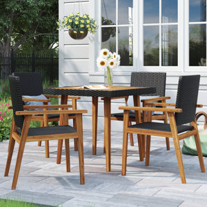 5 Piece Patio Dining Set Poly Rattan Black and Brown