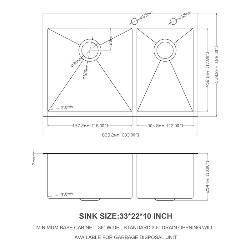 33"X22" 16 Gauge Gunmetal Black Double Bowl Drop In Sink 60/40 Configuration, 10" Deep Basins, - Crafted, Rear Drain, X Grooves For Quick Draining, Sound Reducing Pads, Condensation Spray, Comes With