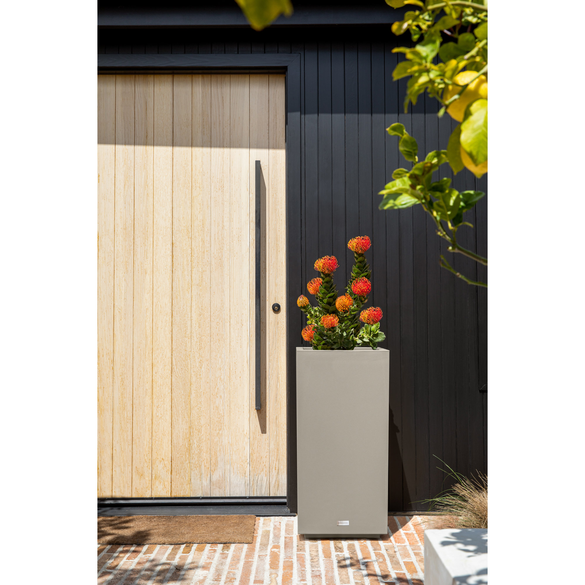 Block Series Pedestal Planter, 31.75” H x 15.5” W x 15.5” D, Gray