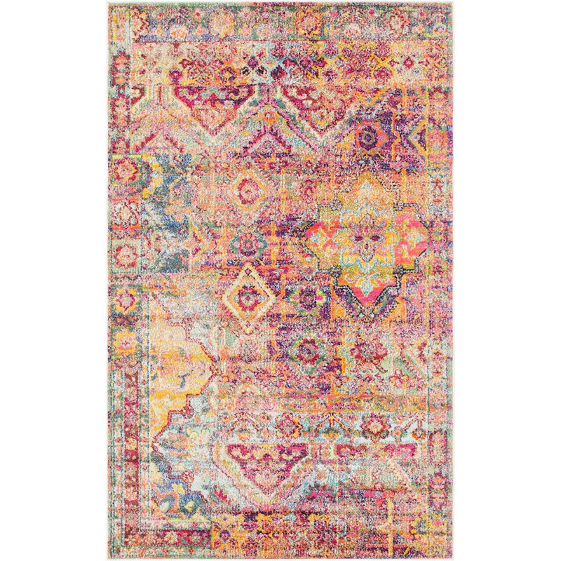 Ector Abstract Yellow/Red/Orange Area Rug, Rectangle 5'1" x 8'