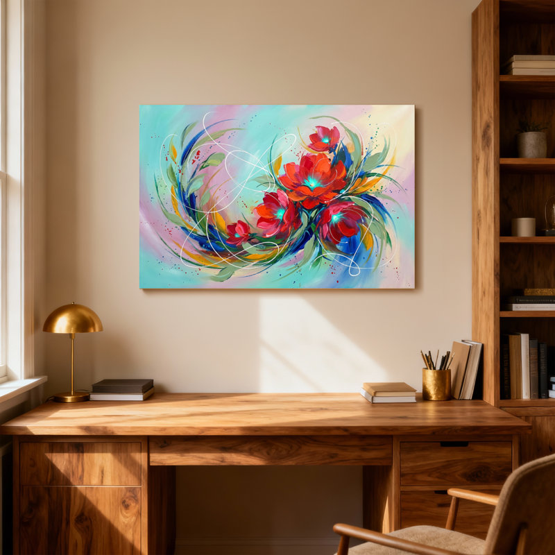 Plantes et fleurs, art floral abstrait coloré, H 12 po x l 18 po
