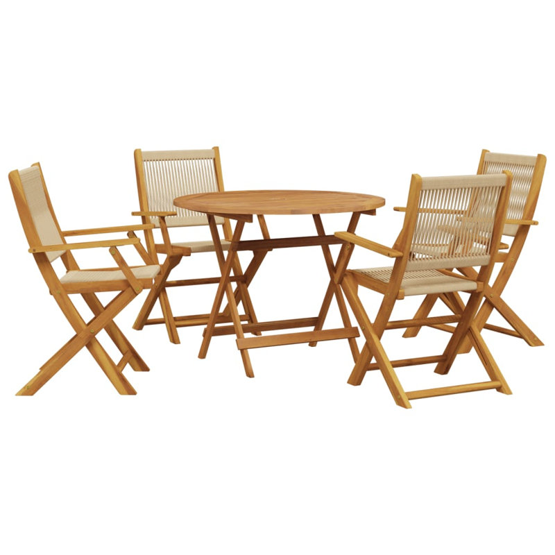 4 - Person Acacia Wood Patio Dining Set with Round Table, Beige