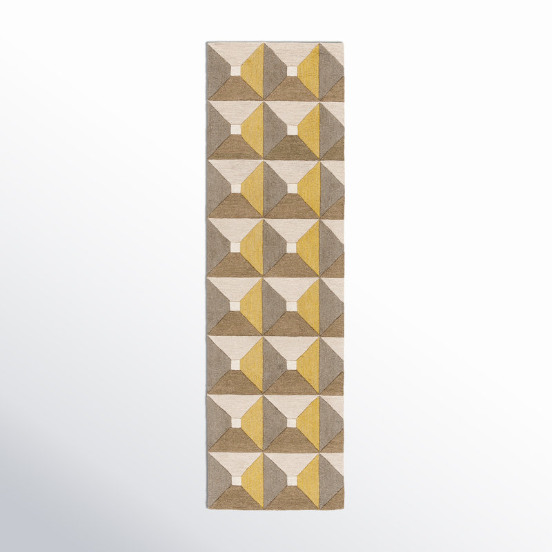 Gilderoy Geometric Hand Tufted Wool/Cotton Area Rug in Gold/Gray, Runner 2'3" x 8'