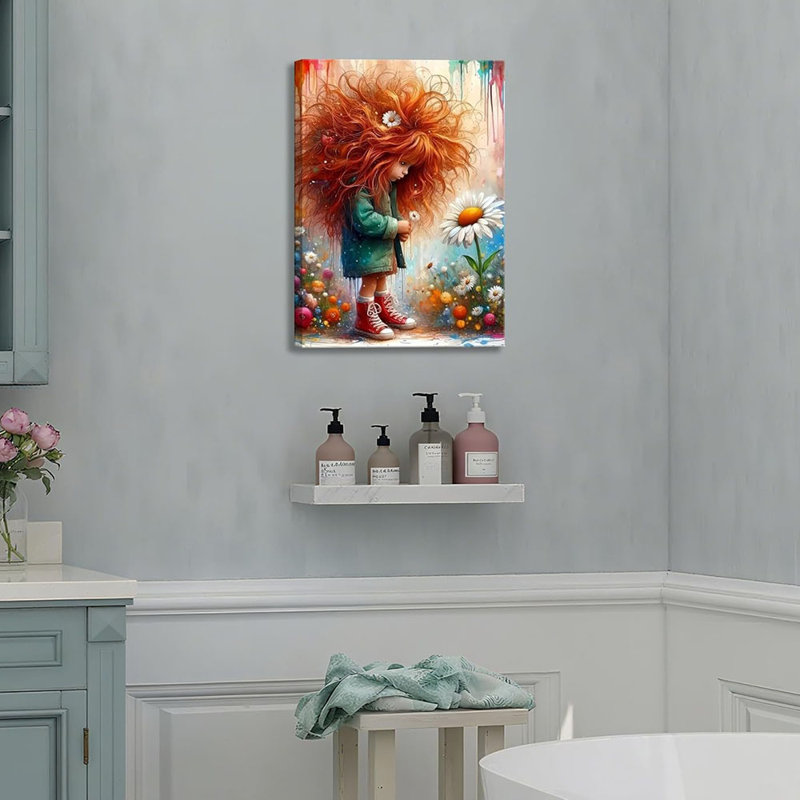 Girl And Daisy Canvas Wall Art Eclectic Girl Wall Decor Picture Boho Style Abstract Flowers Poster Print Painting For Girls Living Room Bedroom Home Decoration Ready To Hang