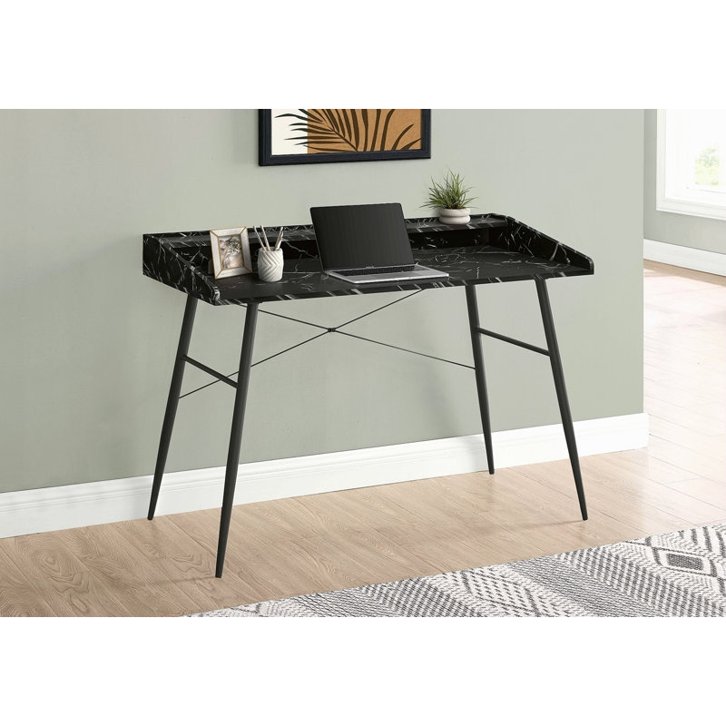 Computer Desk, Home Office, Laptop, Storage Shelves, 48"L, Work Marble Look , Contemporary, Modern, Black