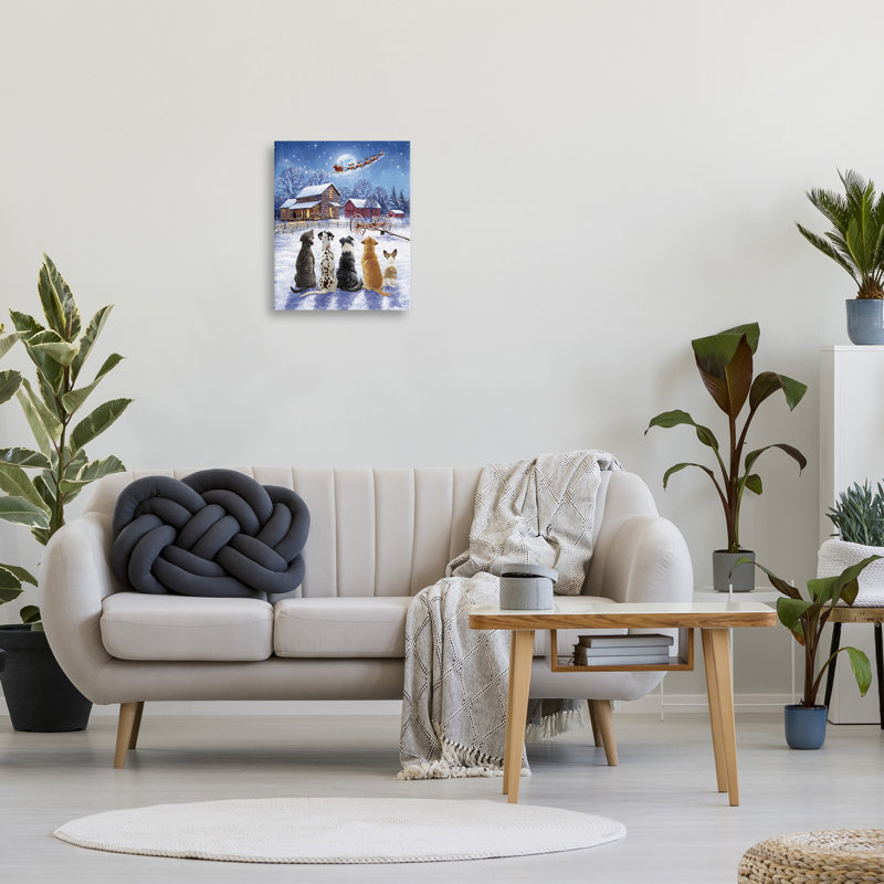 «Snowy Farm Dogs», art mural sur toile par Ian Saxton, H 20 po x l 16 po