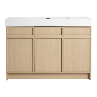 Meuble-lavabo autoportant 48 po avec lavabo en résine blanche et 3 portes d'armoire à fermeture en douceur