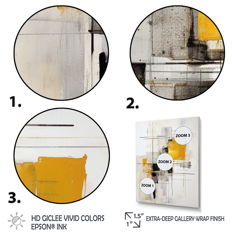 Fiquett gris jaune minimalisme pureté de forme V, H 44 po x l 34 po x P 1,5 po, Cadre flottant doré