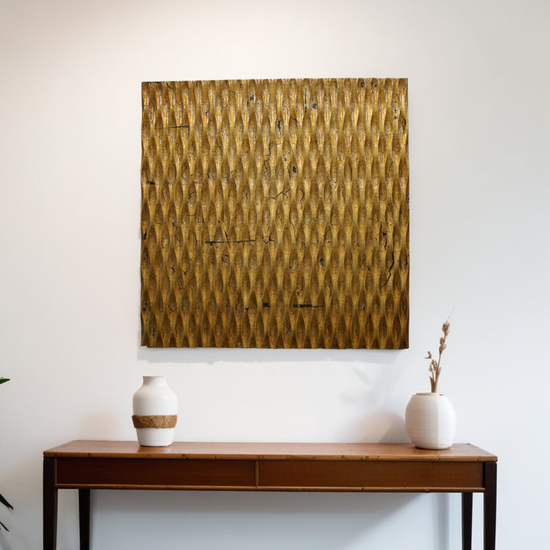 Raw Wood Look Square Wall Art, Gold, 24" H x 24" W x 1" D
