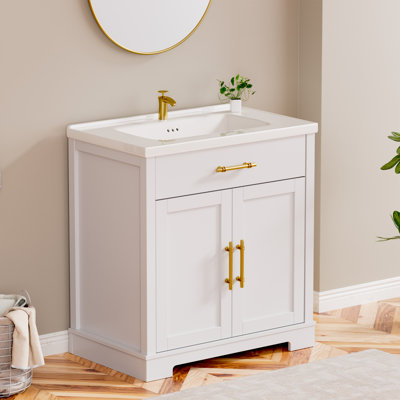 Meuble-lavabo simple 30 po avec comptoir en résine et lavabo sur pied