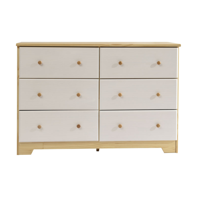 Commode double 6 tiroirs Isabela, Naturel / blanc