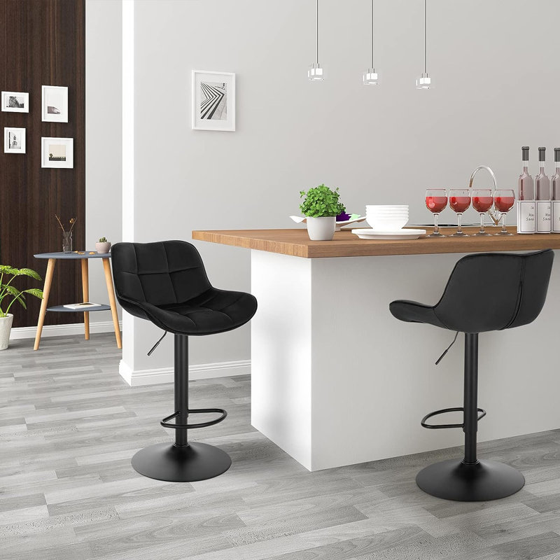 Stace Swivel Upholstered Adjustable Height Counter Stool with Metal Frame, Black
