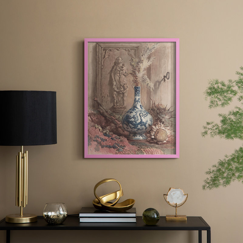Impression florale vintage encadrée XCI - bois massif, Rose, H 30 po x l 24 po