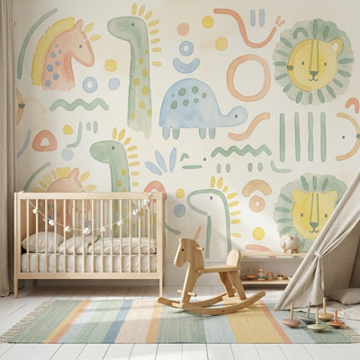 Décoration murale de chambre de bébé pastel safari amovible