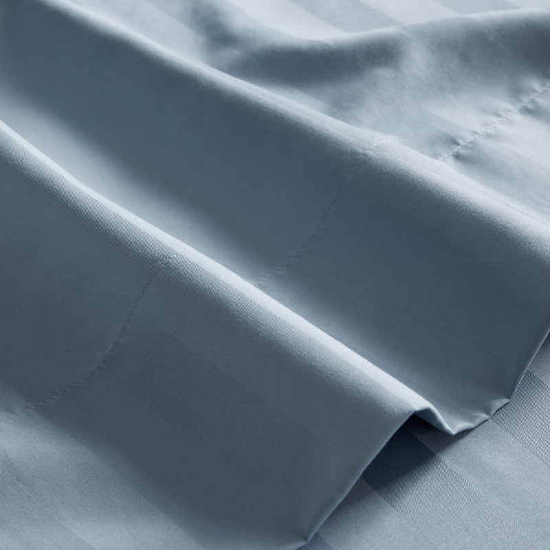 Stone Blue Twin Satin Damask Stripe Sheet Set