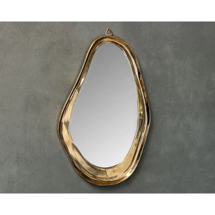 Miroir mural lourd en laiton courbé, miroir de coiffeuse mural en laiton courbé unique, miroir irrégulier en laiton