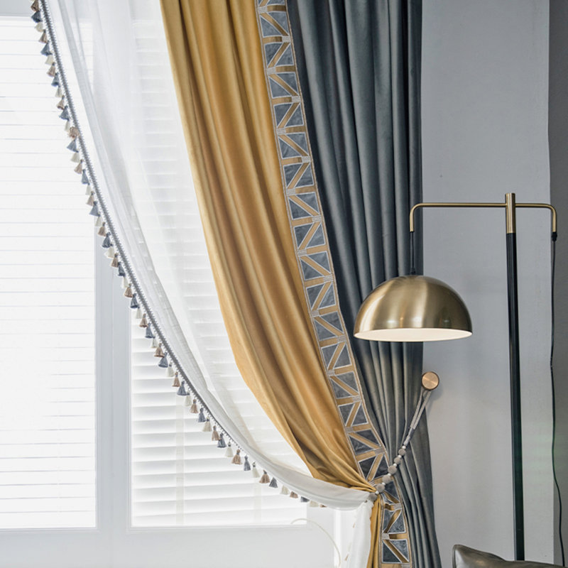 Athena Velvet Room Darkening Pair, 45" W x 96" L, Grey/Yellow