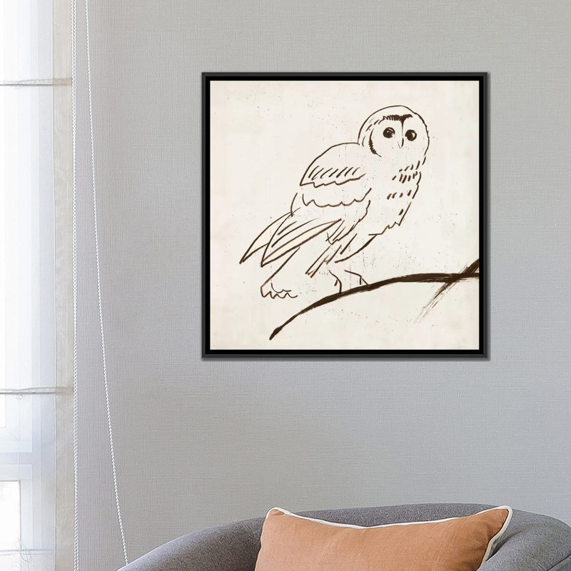 «Owl II», reproduction sur toile, H 18 po x l 18 po x P 1,5 po, Pas de tapis, Toile avec cadre noir
