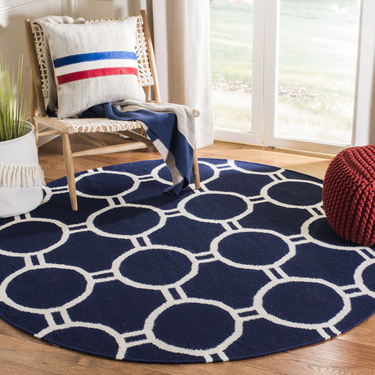 Rodgers Hand Woven Flat Weave Wool/Cotton Geometric Rug in Blue