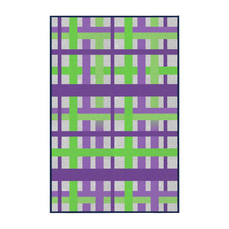 Tapis vert/mauve à motifs, Rectangle 7 pi x 10 pi