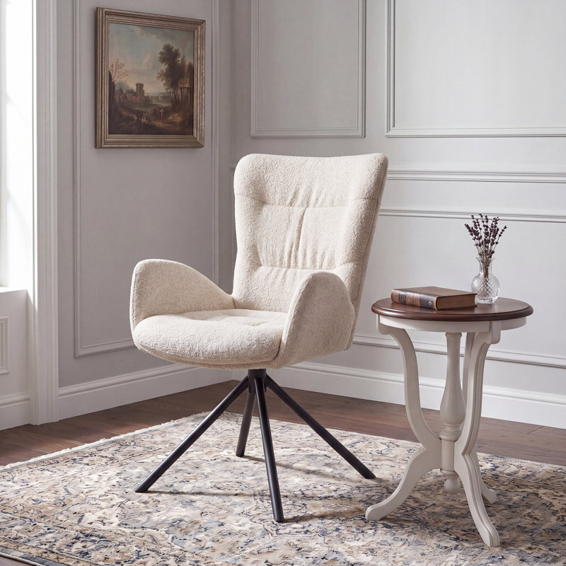 Upholstered Swivel Accent Chair with Tufted Seat, Beige