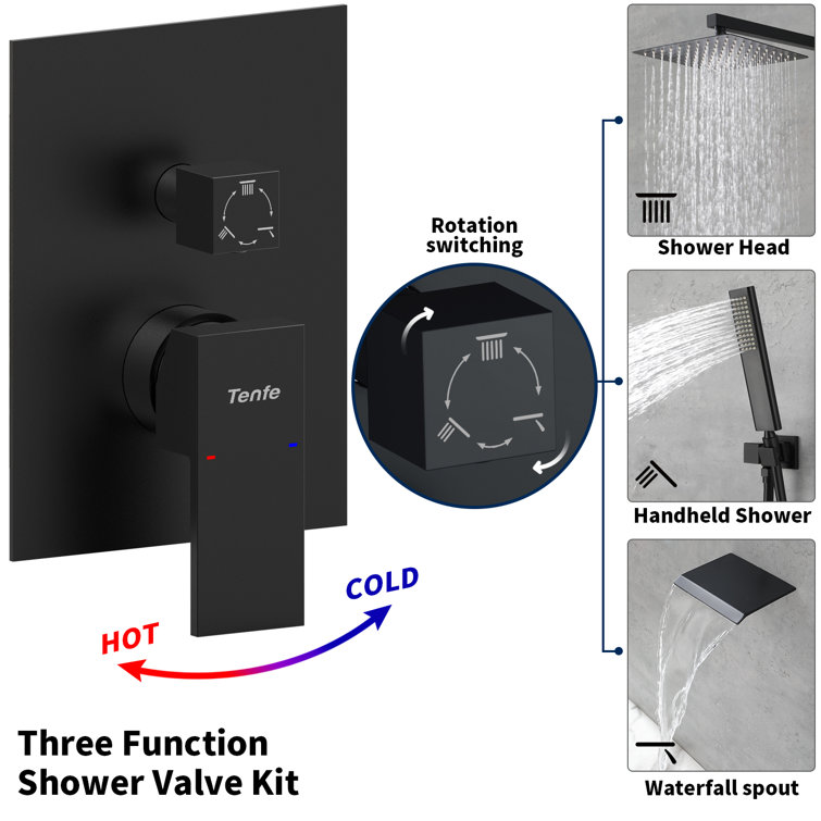 3-Spray Tub & Shower Faucet w/ 12in Shower Head