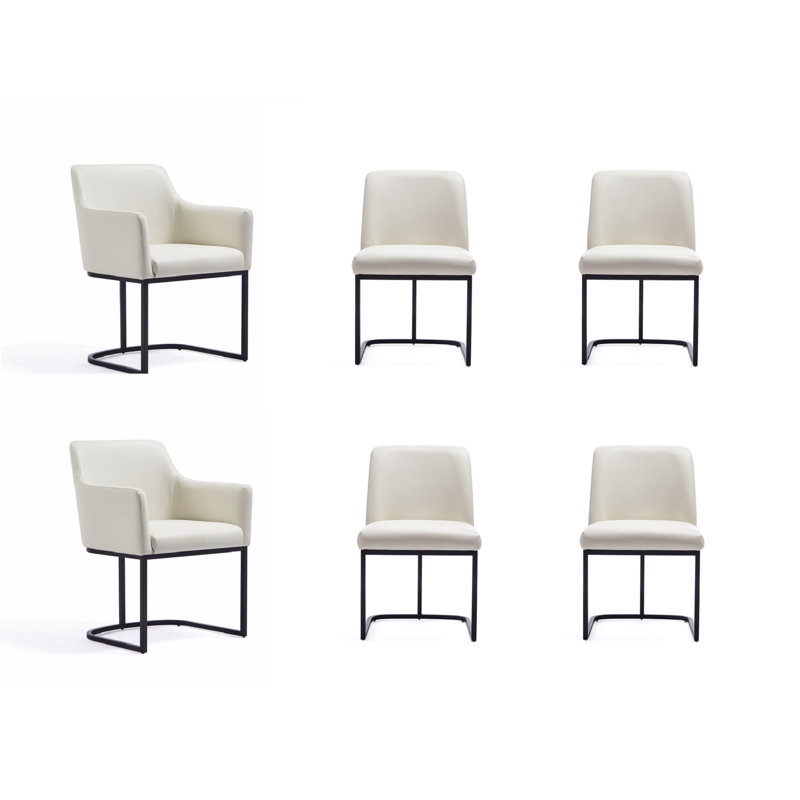 Serena Modern Vegan Leather Upholstered Steel Dining Chair Set in Ivory, Cream
