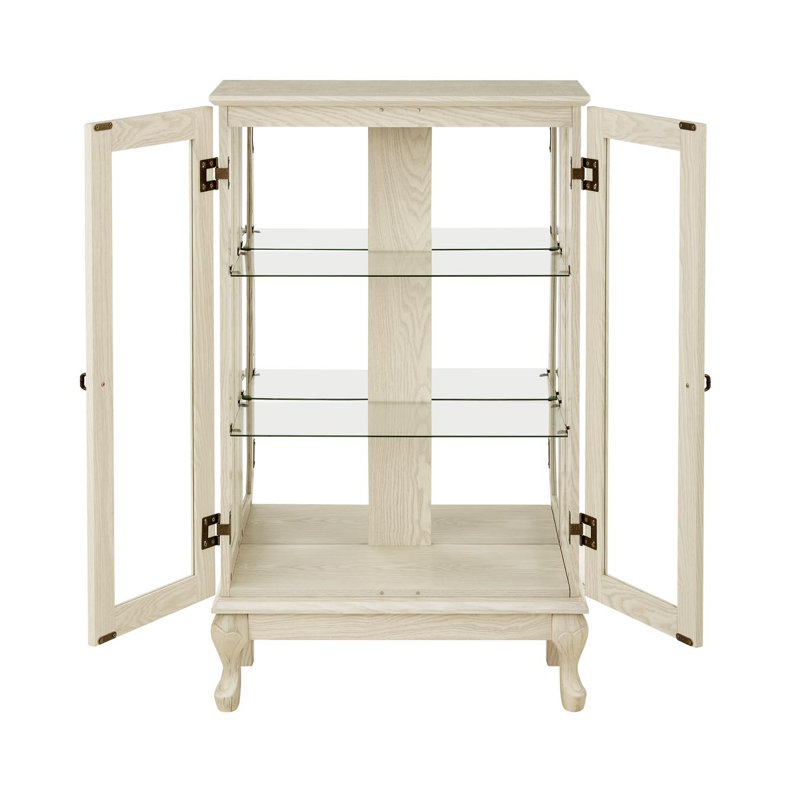 Glass Cabinet with Tempered Glass Doors with Adjustable Shelves, White