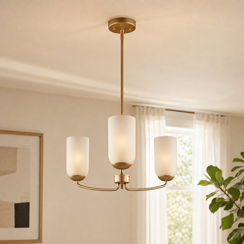 Lustre 3 lumières en verre moderne, Doré