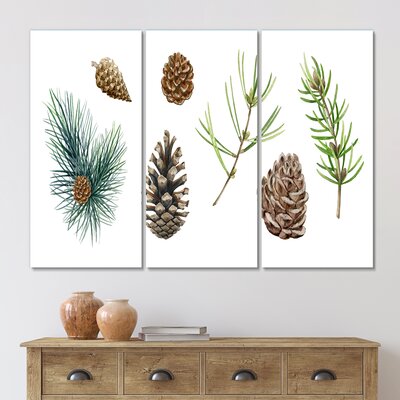 Bless international Pine Branch Cone Set On Canvas 3 Pieces Print | Wayfair