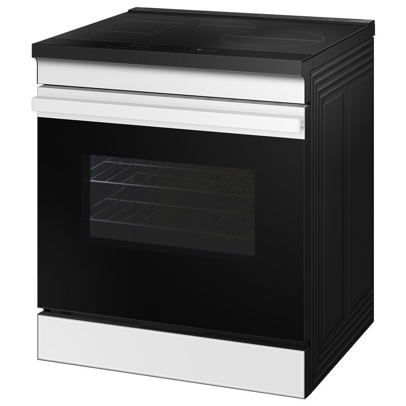 Samsung Bespoke Smart Slide-In Induction Range 6.3 cu.ft. with Anti-Scratch Glass Cooktop and AirFry, White Glass