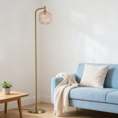 Modern Floor Lamp With Glass Shade, Remote Control & Timer, 67-Inch Tall Standing Lamp For Living Room, Bedroom, Or Study (Led Bulb Included)
