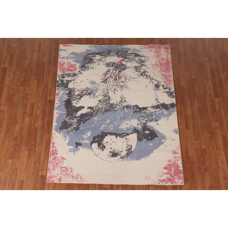 Nature Print Ivory Abstract Modern Rug 5x7