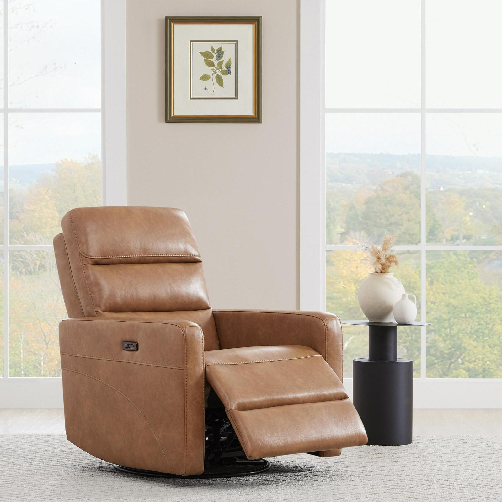 Mila Leather Rocking Swivel Power Recliner, Copley Camel Vegan Leather