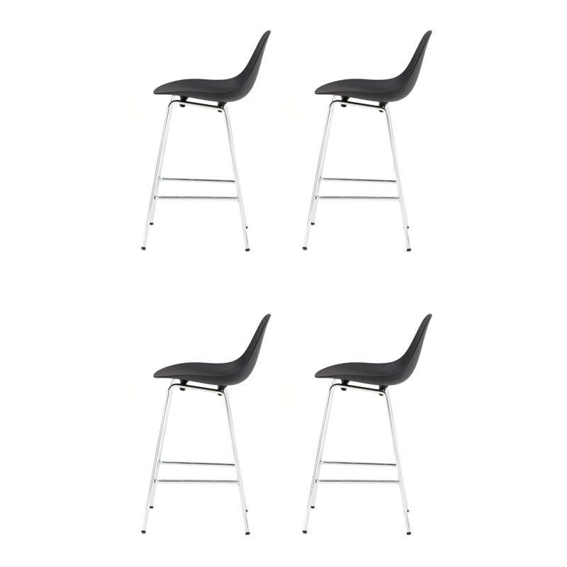 Counter Stool with Steel Frame, Chrome, Black, Bar Stool (29.5" Seat Hight)