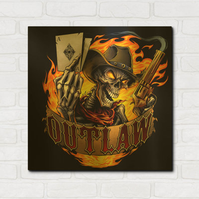 «Outlaw Skeleton» par Flyland Designs, art mural en métal doré, 24 po x 24 po