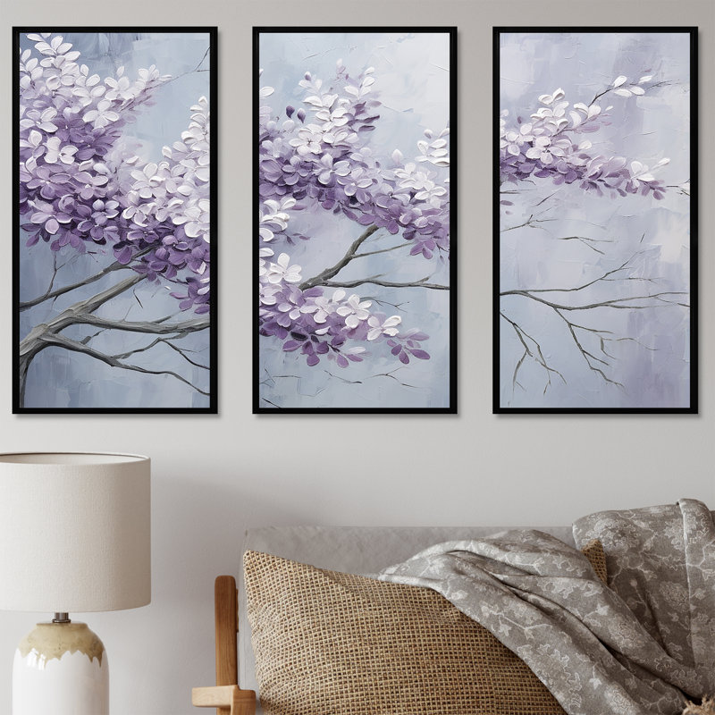 Ensemble d'art mural Maumelle - Lilas, Cadre flottant noir, H 32 po x l 48 po x P 1 po