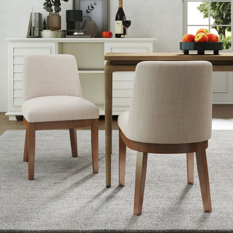 Chaises de salle à manger rembourrées modernes avec pieds en bois massif de style campagnard sans accoudoirs pour salle à manger (ensemble de 2)