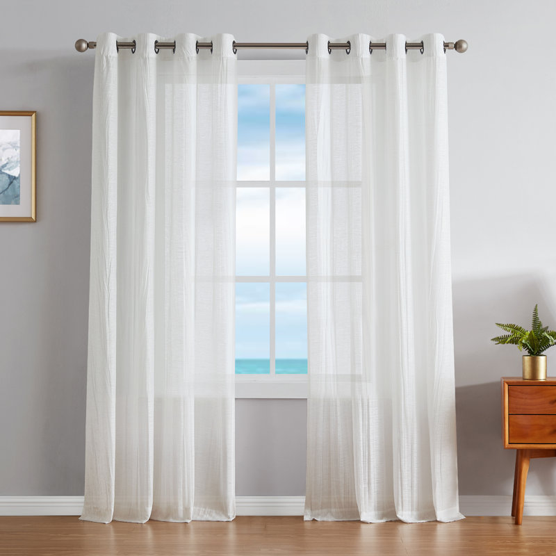Nautica Cordelia Crushed Sheer Window Curtains, White, 52" W x 96" L