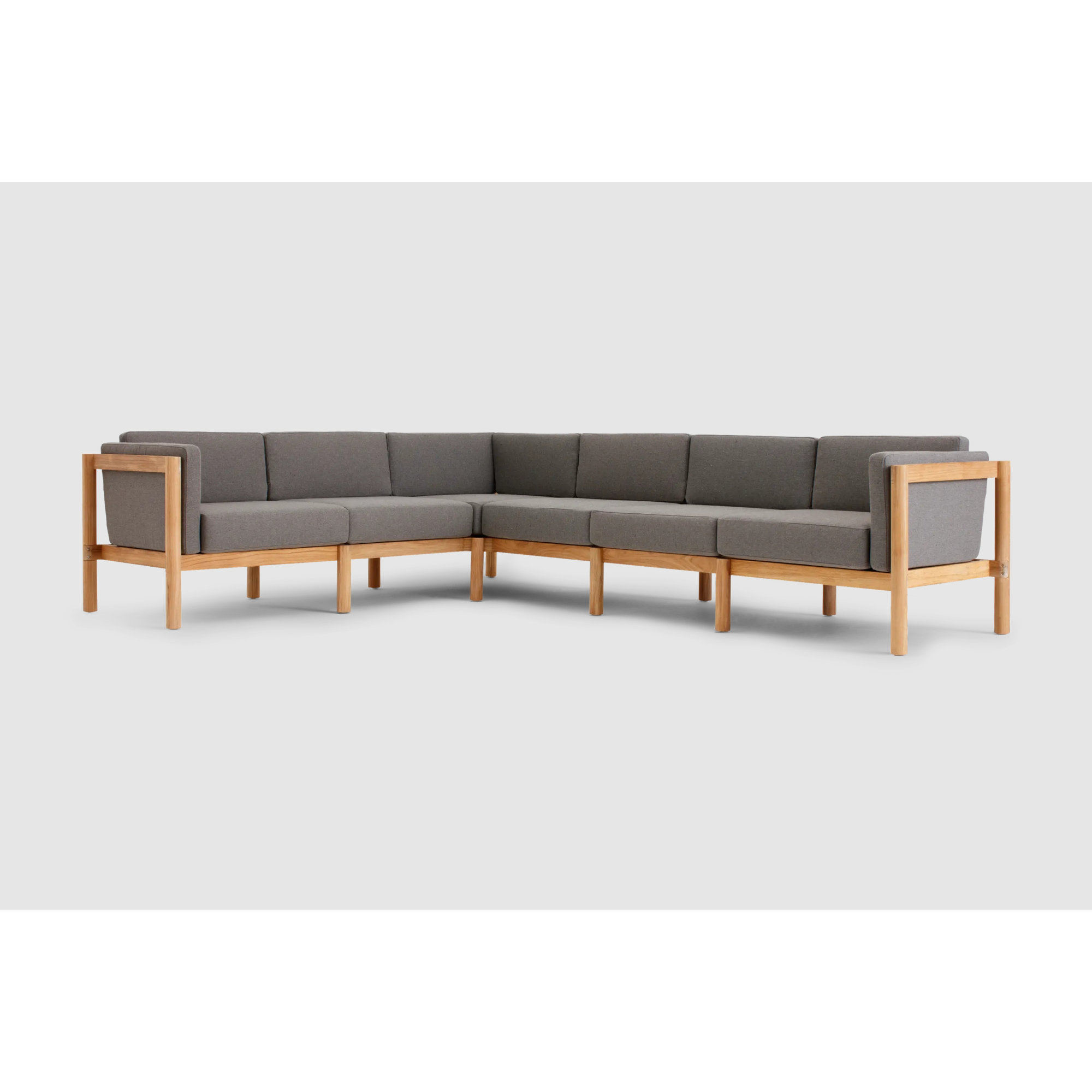Haven 6-Piece Teak Outdoor Sectional with Sunbrella Cushions, Sunbrella Greystone