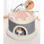 Lit pour chat en forme de château, nid semi-fermé en peluche avec coussin amovible et boule de jouet suspendue-131499555-131499556